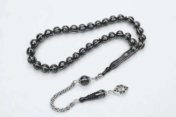 Oltu Taşı Küre Karpuz Baklava Bilek Boy İşlemeli Tespih ürün görseli 1