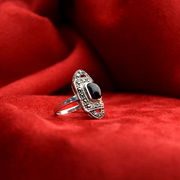 Kilit Model Oltu Taşı Kadın Yüzük - 4