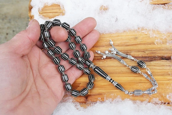 Oltu Taşı Traşlı Kesme On İkili Karpuz  Dilim İşlemeli Tespih - Resim 10