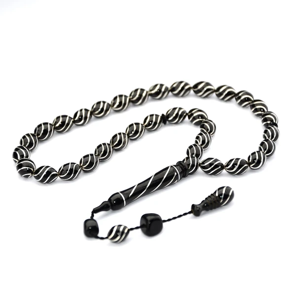 Oltu Taşı Çeşm-i Bülbül İşlemeli Tespih - Resim 5