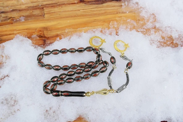 Arpa Model Kırmızı Mine İşlemeli Pirinç Kafes Tespih - 2