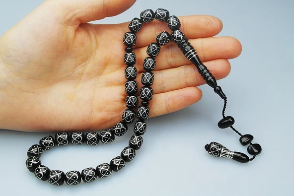 Oltu Taşı Örgü Model İşlemeli Tespih - Resim 6