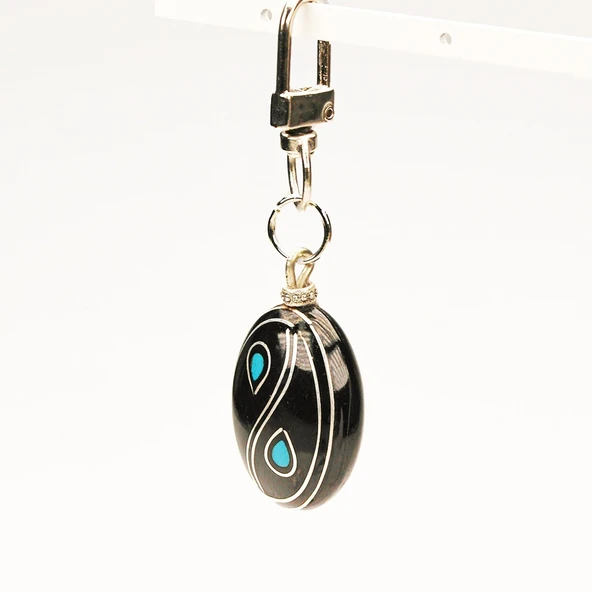 Damla Tasarım Mine İşlemeli Oltu Taşı Anahtarlık