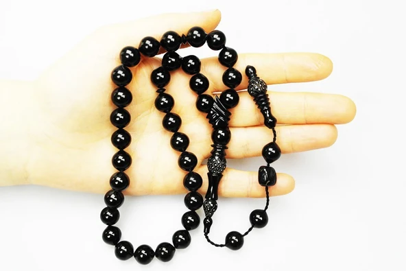 Oltu Taşı Kareli Oyma Nakkaş  İmameli  Sade Tespih - Resim 2