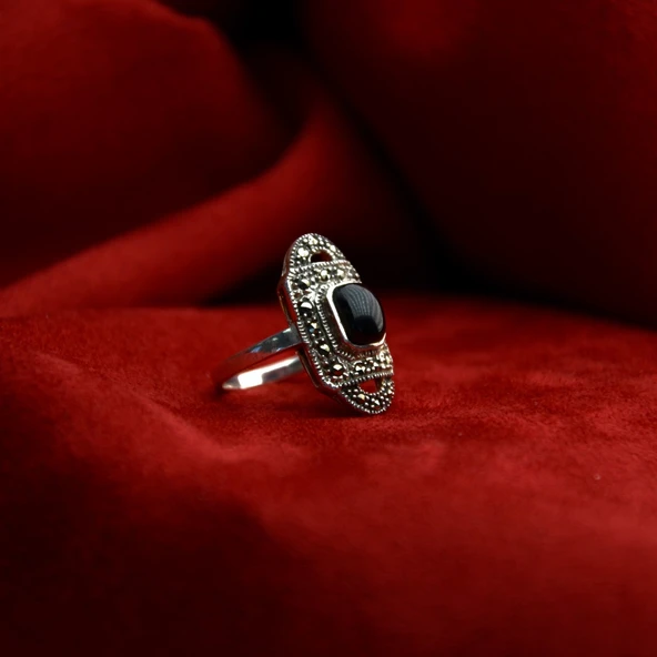 Kilit Model Oltu Taşı Kadın Yüzük - 6