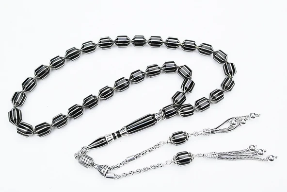 Oltu Taşı Traşlı Kesme On İkili Karpuz  Dilim İşlemeli Tespih ürün görseli 1