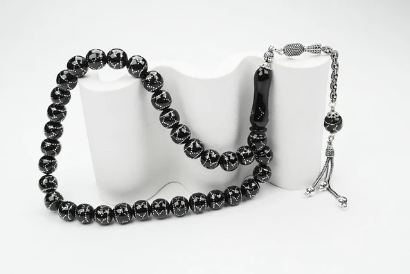 Oltu Taşı  Küre Çember Yön İşlemeli Tespih - 3