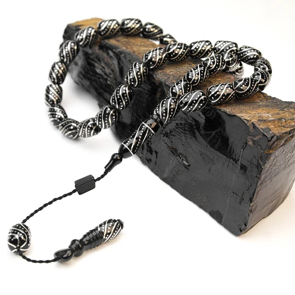 Oltu Taşı Çeşmi Arası Çeşmi İşlemeli Tespih - 5