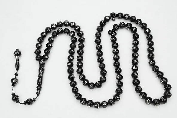 Oltu Taşı ALLAH MUHAMMET Arapça İşlemeli  Namaz Tespihi - 4