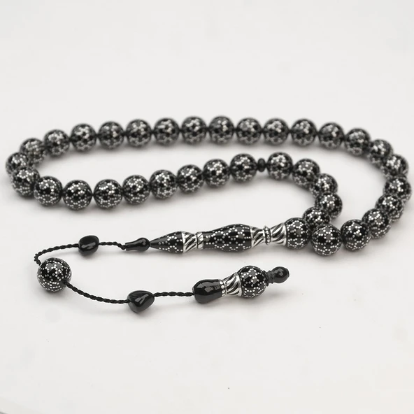 Oltu Taşı Küre Kesim Petek İşleme Oltu Taşı Tespih - 3