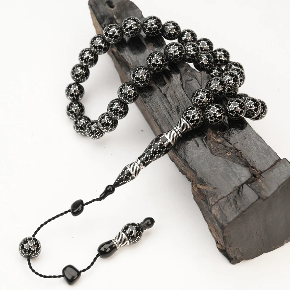 Oltu Taşı Küre Kesim Petek İşleme Oltu Taşı Tespih - 5