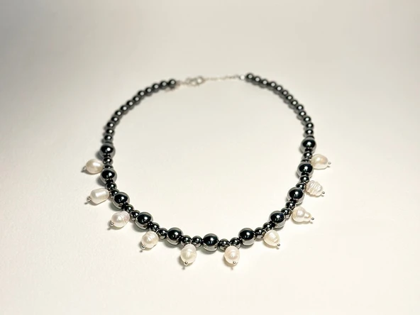 İNCİLİ HEMATİT KOLYE - 6