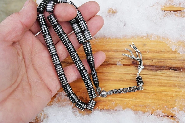 Oltu Taşı Kesme Model  Burgu Vida İşlemeli Tespih - Resim 7