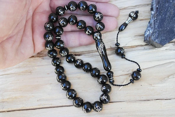 Oltu Taşı ALLAH MUHAMMET Arapça El İşçiliği Tespih - 6