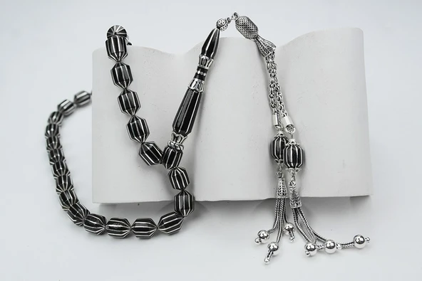 Oltu Taşı Traşlı Kesme On İkili Karpuz  Dilim İşlemeli Tespih - Resim 9