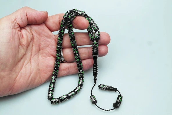 Oltu Taşı Yeşil Örgü İşlemeli Tespih - Resim 3