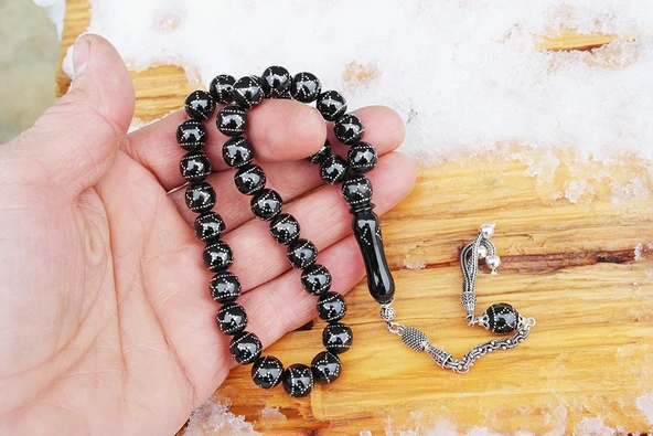 Oltu Taşı Küre Çember Yön İşlemeli Tespih - 2