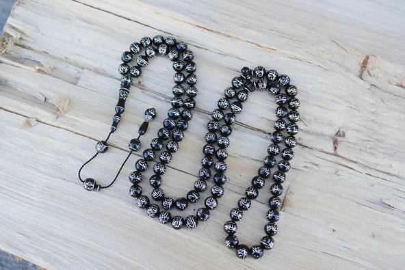 Oltu Taşı ESMAÜL HÜSNA  Arapça El İşçiliği  Namaz Tespihi - Resim 3