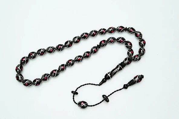 Oltu Taşı Beyzi Model Çeşmi Kırmızı İşleme Tespih - 4