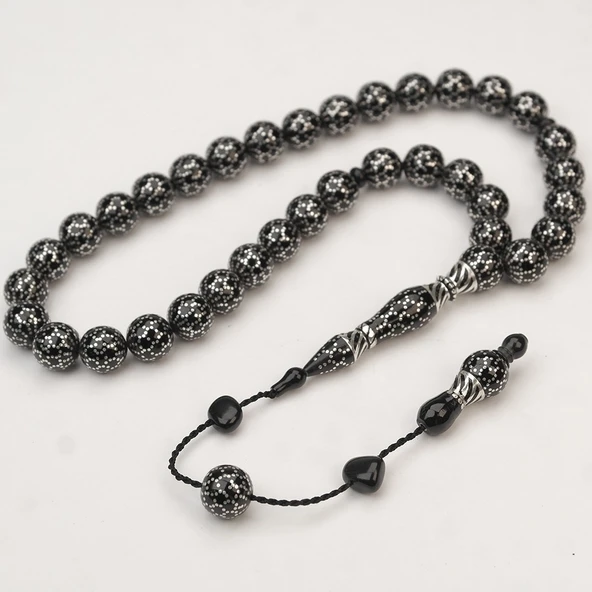 Oltu Taşı Küre Kesim Petek İşleme Oltu Taşı Tespih - 4