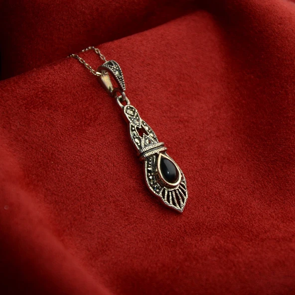 Kemerli Gümüş Zincirli Oltu Taşlı Kolye - 3