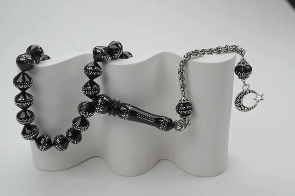 Oltu Taşı Şalgami Kesim Taç İşleme İşlemeli Tespih - 4