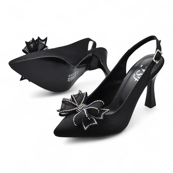 6513 Fiyonklu Taşlı 9cm Kadın Topuklu Ayakkabı Abiye Düğün Nişan Ayakkabısı - 3