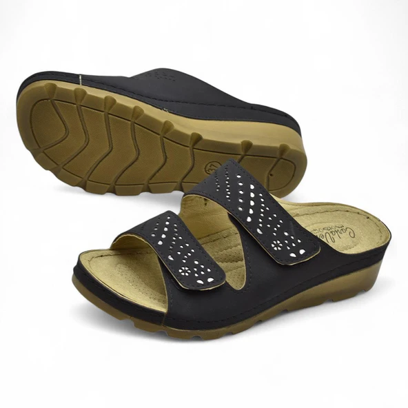 160161 CV TAM Ortopedik Taban Günlük Kadın Terlik Cırtlı  Anatomik Taban - 3