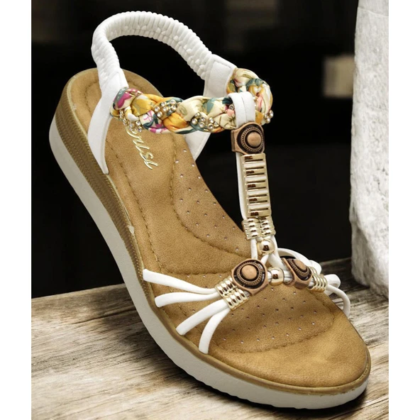 5626 Rahat Ortopedik Taban Taşlı Kadın Sandalet Günlük Sandalet - 5