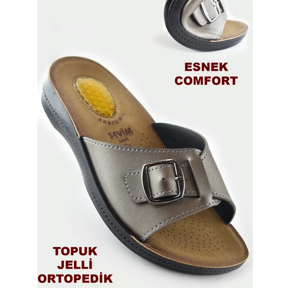 0533 Topuk Jelli Ortopedik Taban Günlük Kadın Terlik Sandalet - 4