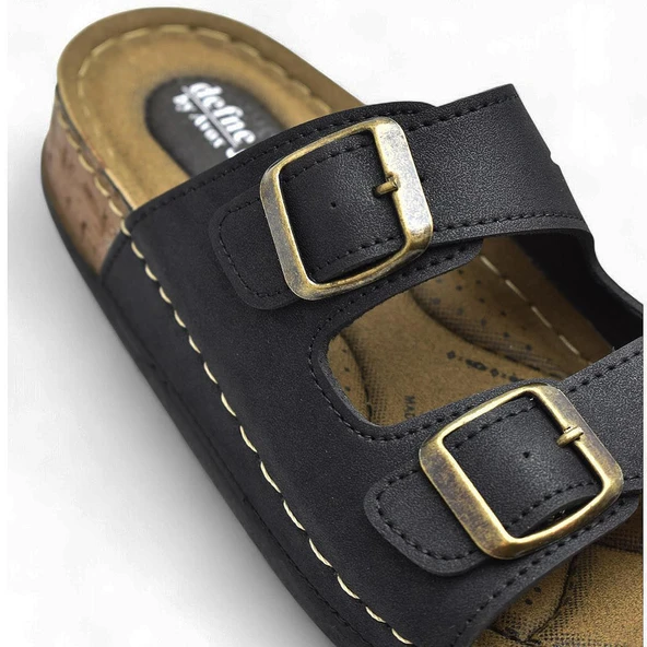 370 Rahat Ortopedik Taban Günlük Kadın Terlik Çift Toka Kadın Terlik - 5