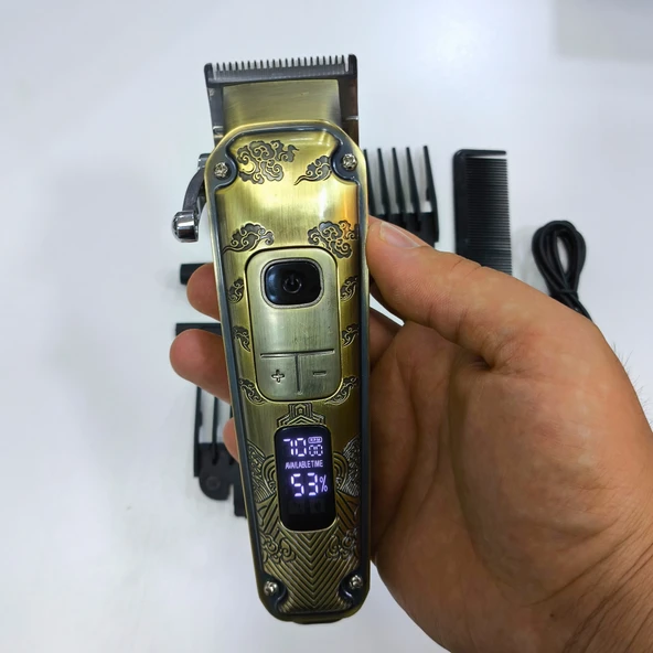 WAER WA-0143 Şarjlı Saç, Sakal ve Vücut Kesme Makinesi – 2000mAh Batarya, LCD Ekranlı, 4 Taraklı - 2