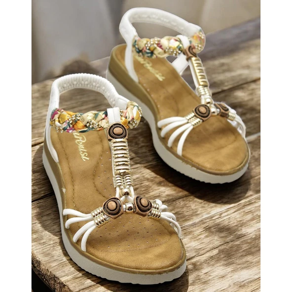 5626 Rahat Ortopedik Taban Taşlı Kadın Sandalet Günlük Sandalet