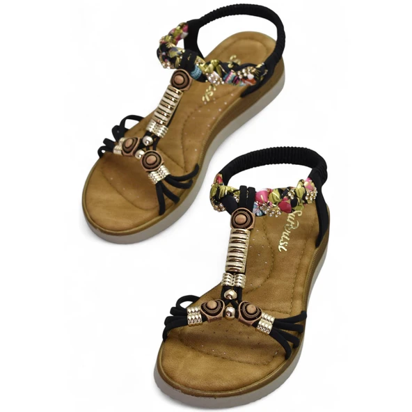 5626 Rahat Ortopedik Taban Taşlı Kadın Sandalet Günlük Sandalet - 6