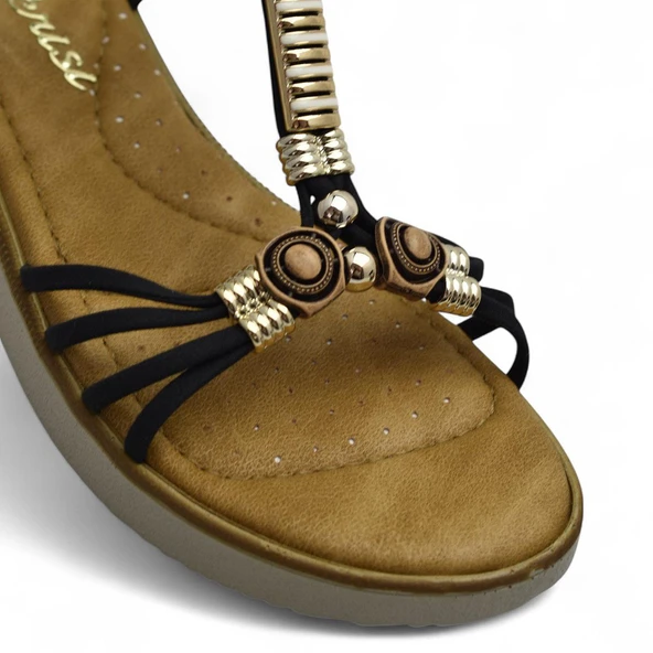 5626 Rahat Ortopedik Taban Taşlı Kadın Sandalet Günlük Sandalet - 7