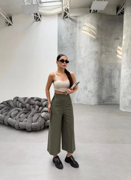 230 Gr Poly Viscose Full Lycra Metal Toka Aksesuarli Pantolon - 4