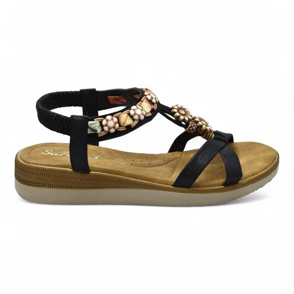 5627 Rahat Ortopedik Taban Taşlı Kadın Sandalet Günlük Sandalet - 8