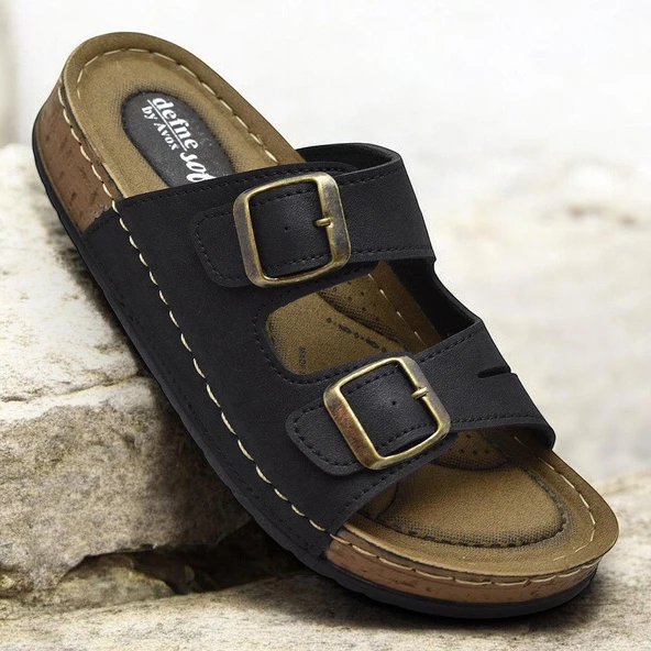 370 Rahat Ortopedik Taban Günlük Kadın Terlik Çift Toka Kadın Terlik