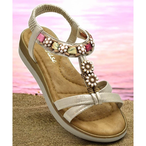 5627 Rahat Ortopedik Taban Taşlı Kadın Sandalet Günlük Sandalet