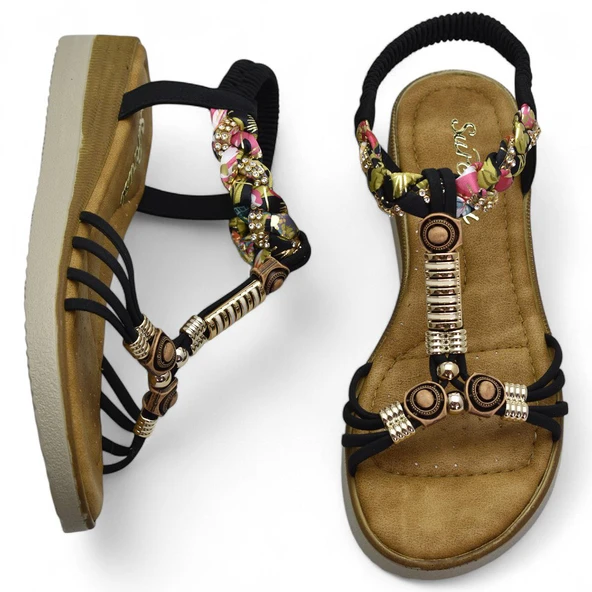 5626 Rahat Ortopedik Taban Taşlı Kadın Sandalet Günlük Sandalet - 10