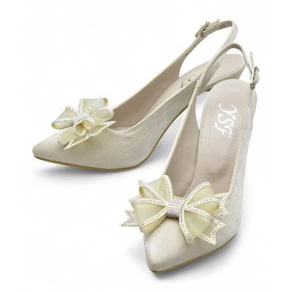 6513 Fiyonklu Taşlı 9cm Kadın Topuklu Ayakkabı Abiye Düğün Nişan Ayakkabısı - 8