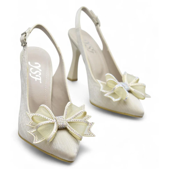 6513 Fiyonklu Taşlı 9cm Kadın Topuklu Ayakkabı Abiye Düğün Nişan Ayakkabısı - 6