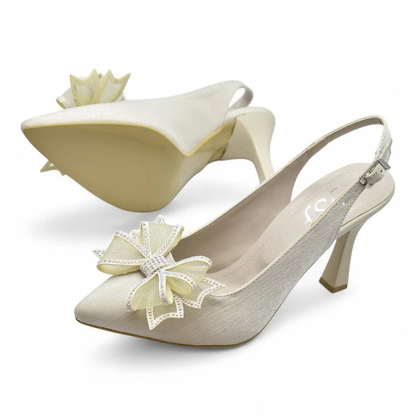 6513 Fiyonklu Taşlı 9cm Kadın Topuklu Ayakkabı Abiye Düğün Nişan Ayakkabısı - 9