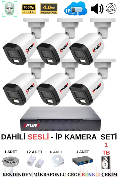 FURY Ip Güvenlik Kamera Seti 6 Kameralı Sesli 4mp Gece Renkli Su Geçirmez Ip5515s 1tb - 2