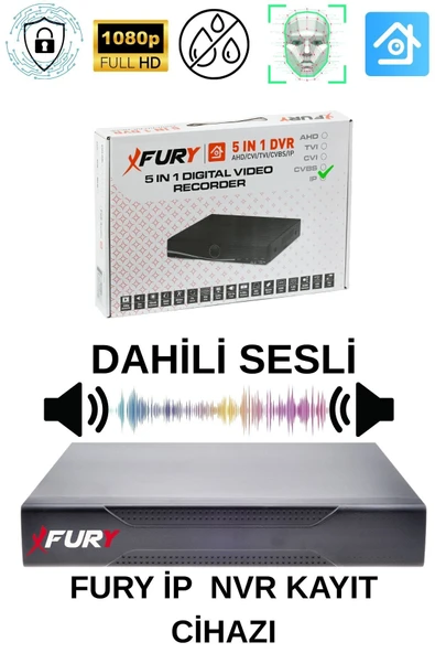 FURY Ip Güvenlik Kamera Seti 5 Kameralı Sesli 4mp Gece Renkli Su Geçirmez Ip5515s 1tb - 5