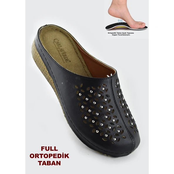 8670 Carlaverde Tam Ortopedik Kapalı Siyah Kadın Terlik Kapalı Terlik