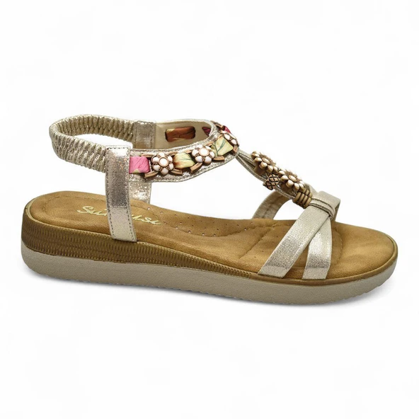 5627 Rahat Ortopedik Taban Taşlı Kadın Sandalet Günlük Sandalet - 3