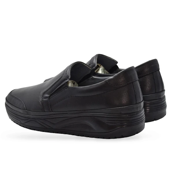 4343 Ortopedik Taban Siyah Hakiki Deri Erkek Ayakkabı Mevsimlik Yürüyüş Ayakkabısı Kavisli Taban - 4