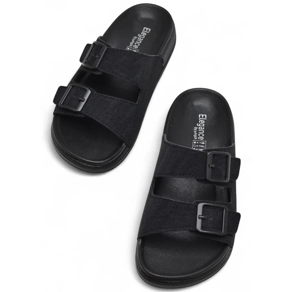 380 Rahat Ortopedik Taban Günlük Kadın Terlik Çift Toka Kadın Terlik Sim Detaylı