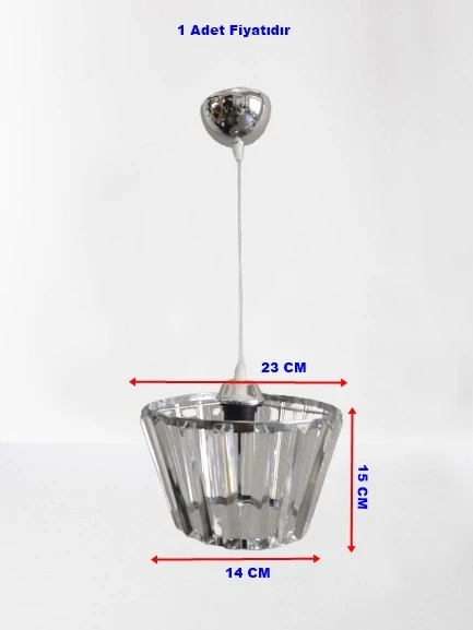 DMR Kristal Taşlı Konik KROM Büyük Yuvarlak E-27 Duylu - 2